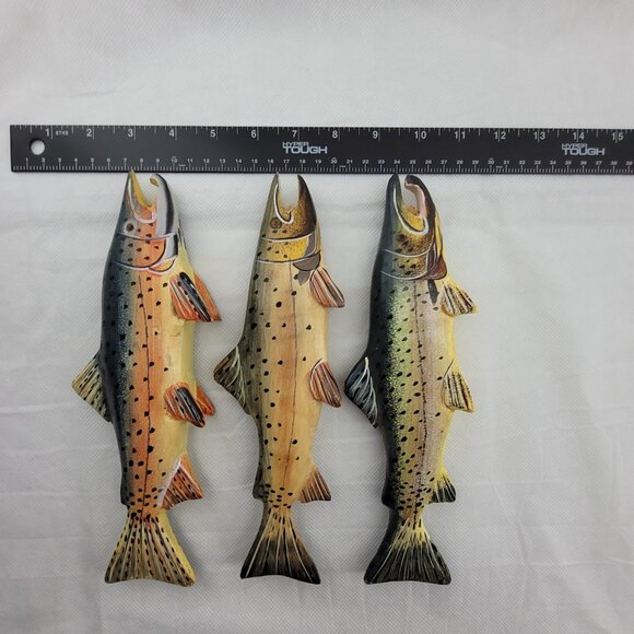 3 Wooden Fishes Realistic Painted Wood Fish Art Decor Display Sculpture Man Cave - Picture 6 of 15